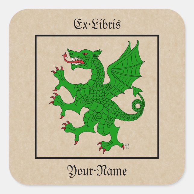 Sticker Carré Plaque Dragon Rampant Vert (Devant)