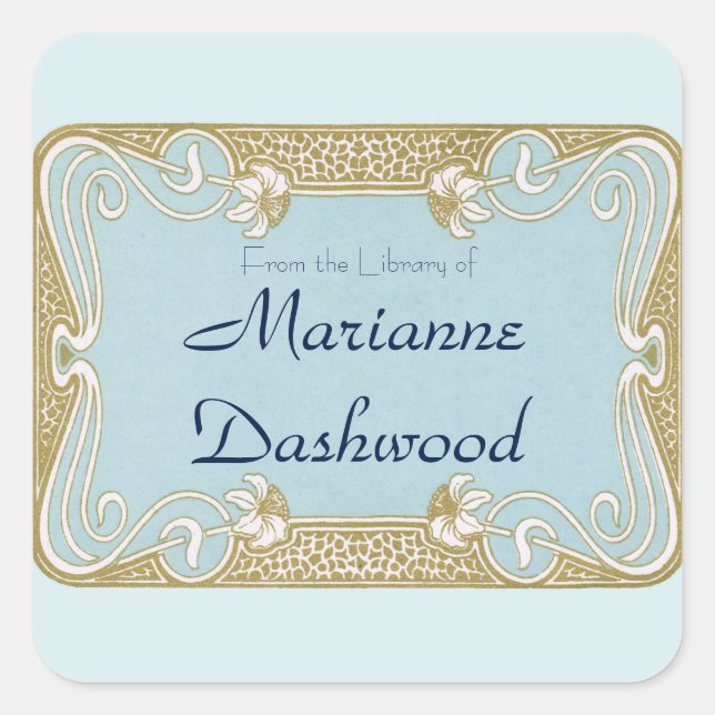 Sticker Carré Plaque encadrée Art Nouveau bleu et or (Devant)