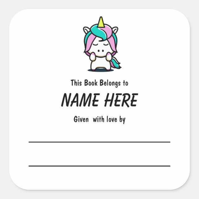 Sticker Carré Plaque Enfants Unicorn avec message (Devant)
