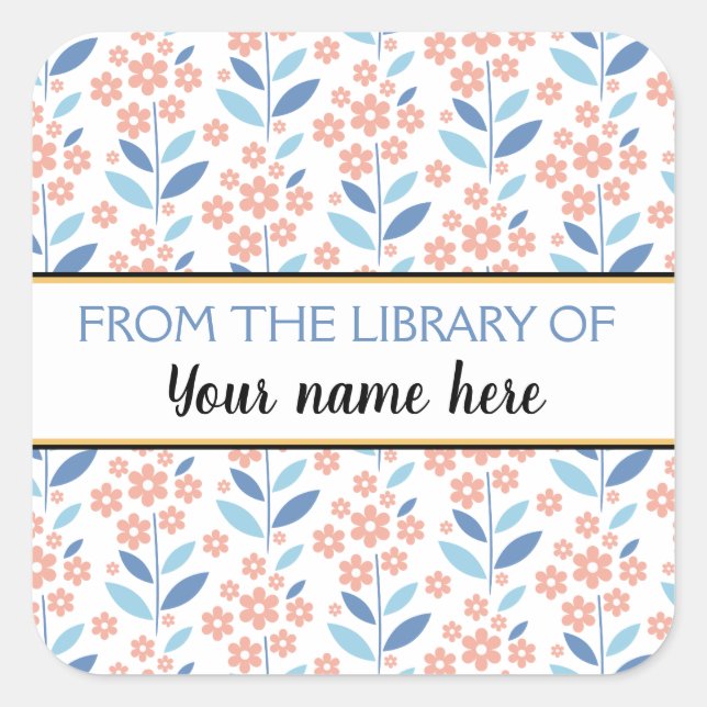 Sticker Carré Plaque Fleurs Orange De La Bibliothèque De (Devant)