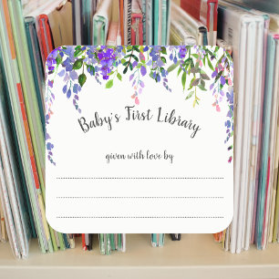 Sticker Carré Plaque florale violet fille, baby shower de livre