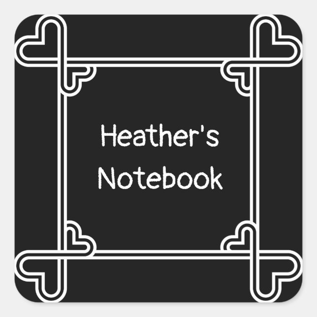 Sticker Carré Plaque-livre décorative personnalisée en noir et b (Devant)