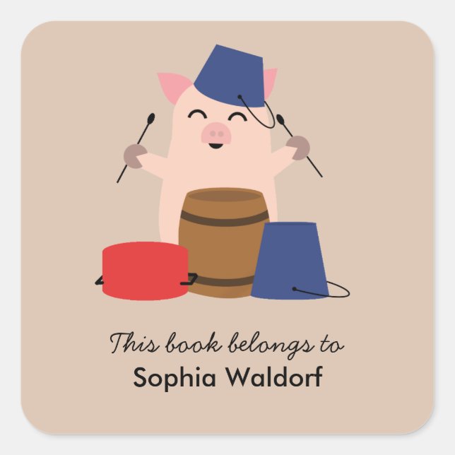 Sticker Carré Plaque-livre pour le cochon souriant (Devant)