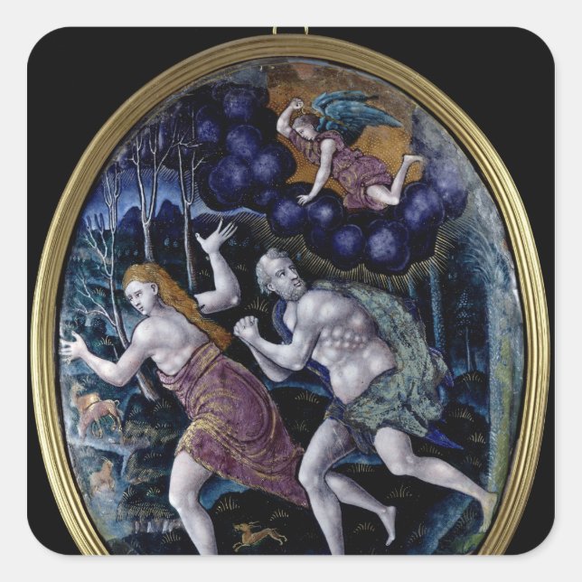 Sticker Carré Plaque ovale représentant Adam et Eve (Devant)