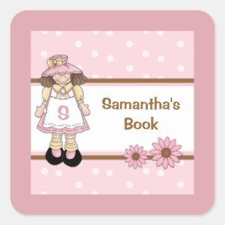 Sticker Carré Plaque personnalisée Pink Polka Dot pour enfant