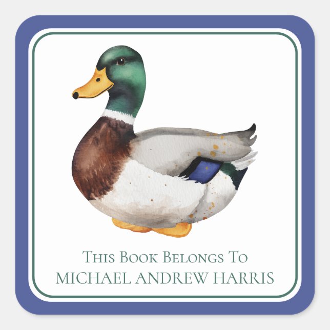 Sticker Carré Plaque personnalisée Preppy Mallard Duck (Devant)