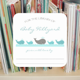 Sticker Carré Plaques baby showers / baleines gris turquoise