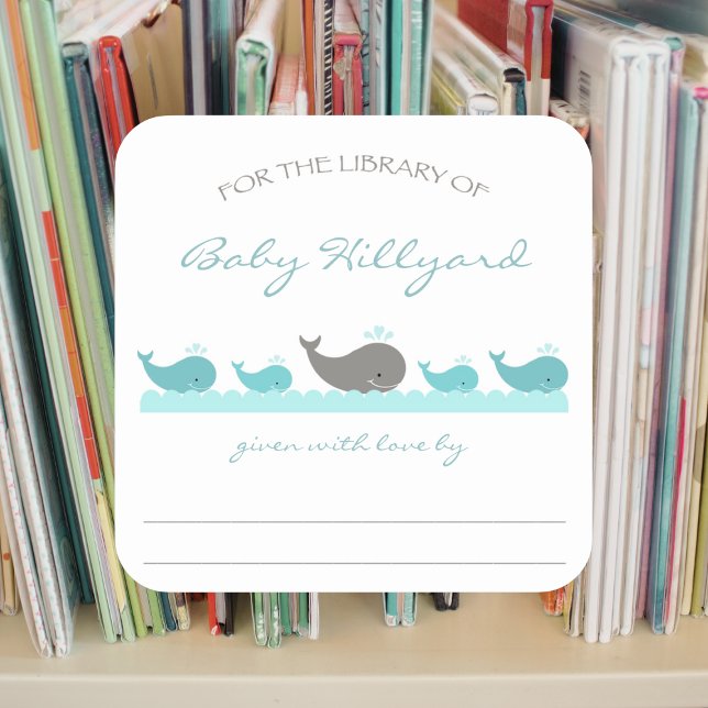 Sticker Carré Plaques baby showers / baleines gris turquoise (Créateur téléchargé)