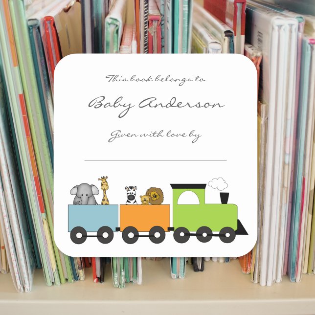 Sticker Carré Plaques baby showers / safari animal train (Créateur téléchargé)