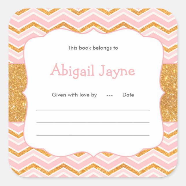 Sticker Carré Plaques de baby shower pour fille parties scintill (Devant)