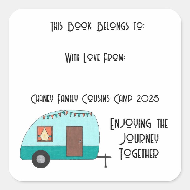 Sticker Carré Plate-forme Camper Rétro Camp Cousins (Devant)