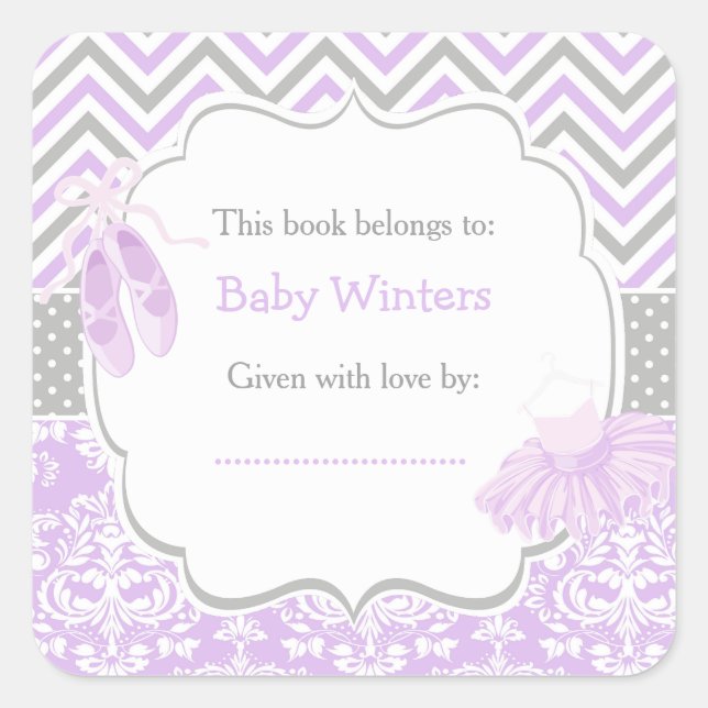 Sticker Carré Plate-forme de Baby shower Ballerina violet/gris (Devant)