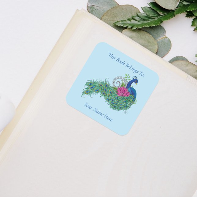 Sticker Carré Plate-forme de henné Peacock Blue Lotus Flower (Créateur téléchargé)