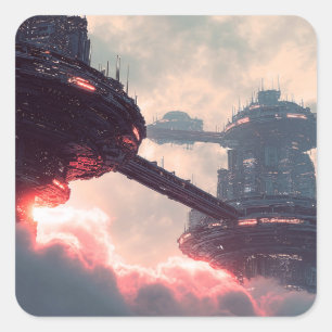 Sticker Carré Plates-formes futuristes dans les nuages au crépus