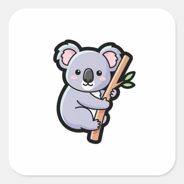 Sticker Carré Playful Koala – Cute Kawaii Illustration (Devant)