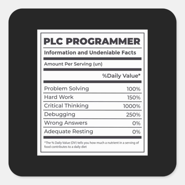 Sticker Carré PLC Programmer Funny Programmation Faits (Devant)