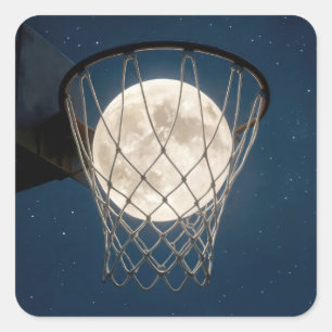 Sticker Carré Pleine Lune Dans Un Filet De Basket-Ball