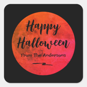 Sticker Carré Pleine lune d'horreur noire et orange Halloween he