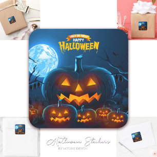 Sticker Carré Pleine lune éffrayante Pumphins Bats Happy Hallo