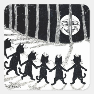 Sticker Carré Pleine lune et chats, Louis Wain