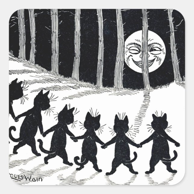 Sticker Carré Pleine lune et chats, Louis Wain (Devant)