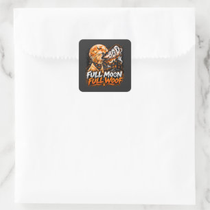 Sticker Carré Pleine Lune Toutou Labrador Halloween Chien Drôle