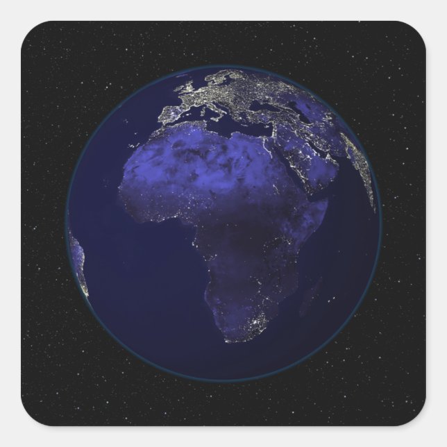 Sticker Carré Pleine Terre la nuit montrant l'Afrique et l'Europ (Devant)