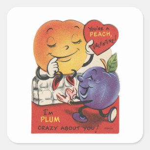 Sticker Carré Plomb de pêche rétro-vintage de Saint-Valentin