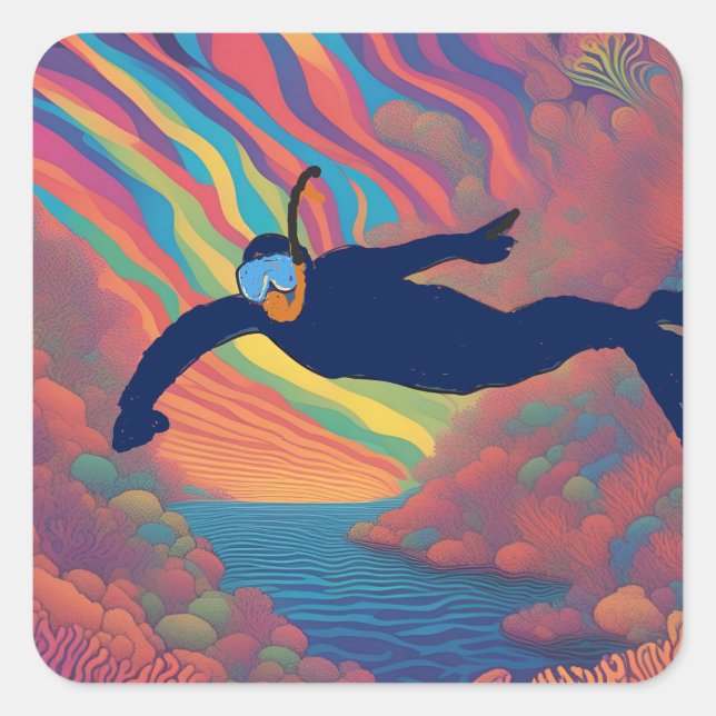 Sticker Carré Plongeur arc-en-ciel (Devant)