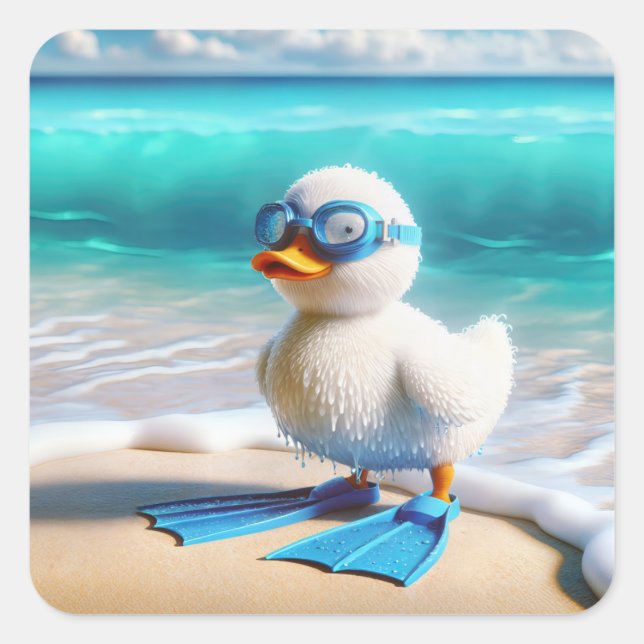 Sticker Carré Plongeur de plongée (Devant)