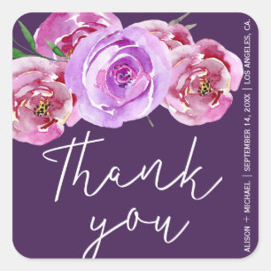 Sticker Carré Plum poussiéreux rose pivoines mariage merci scrip