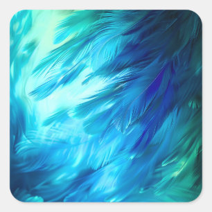 Sticker Carré Plume Abstrait Bleu Vert