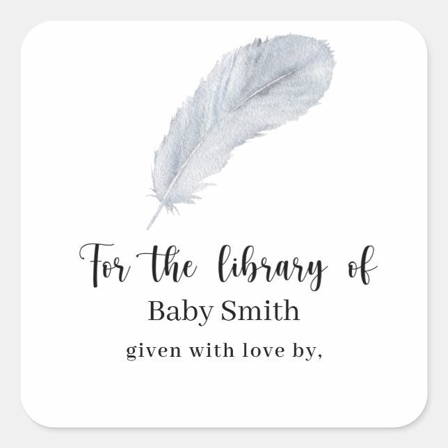 Sticker Carré Plume - Bibliothèque Baby Shower (Devant)