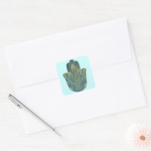 Sticker Carré Plume de paon Hamsa Judaica bohème