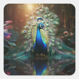 Sticker Carré Plume Majestic Peacock
