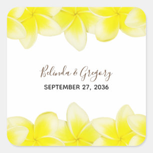 Sticker Carré Plumeria jaune Frangipani Mariage