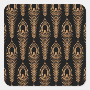 Sticker Carré Plumes de paon, motif oriental de luxe.