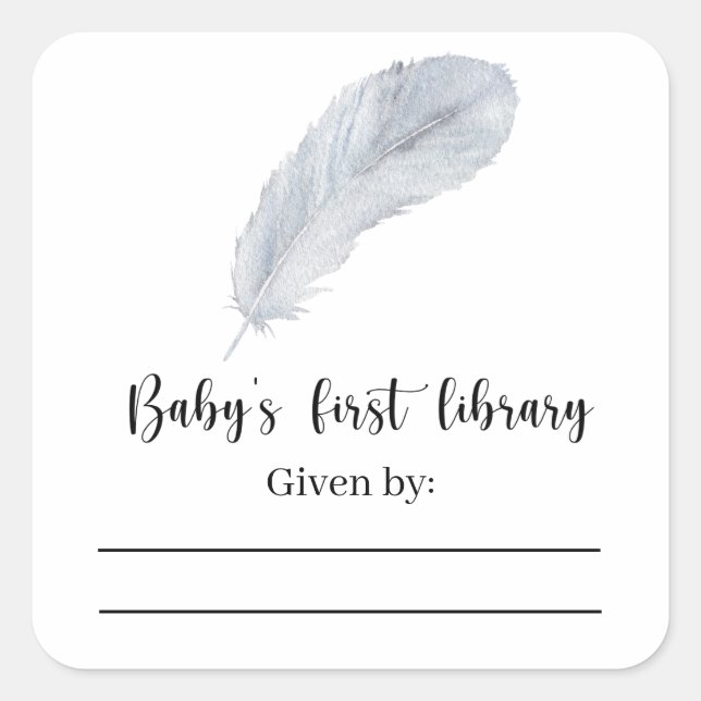 Sticker Carré Plumes - Plaque Baby shower (Devant)