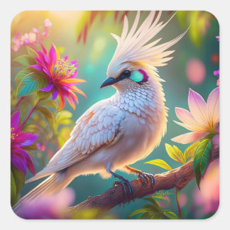 Sticker Carré Plumes rousses à crête juvénile Dove Imaginaire Oi