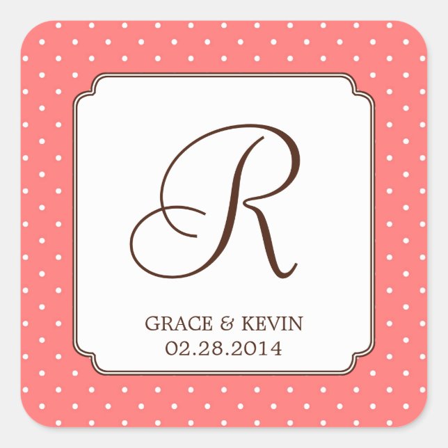 Sticker Carré Poche rose point monogramme simple lettre personna (Devant)