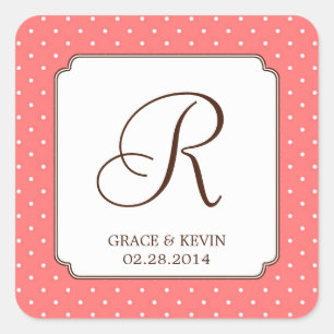 Sticker Carré Poche rose point monogramme simple lettre personna