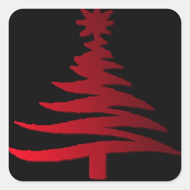 Sticker Carré Pochoir d'arbre de Noël rouge sur noir (Devant)