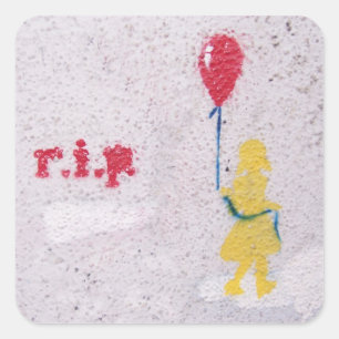 Sticker Carré pochoir r.i.p. : fille au ballon rouge