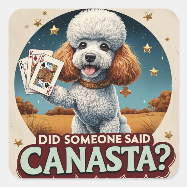 Sticker Carré Poddle aime le jeu de canasta  (Devant)