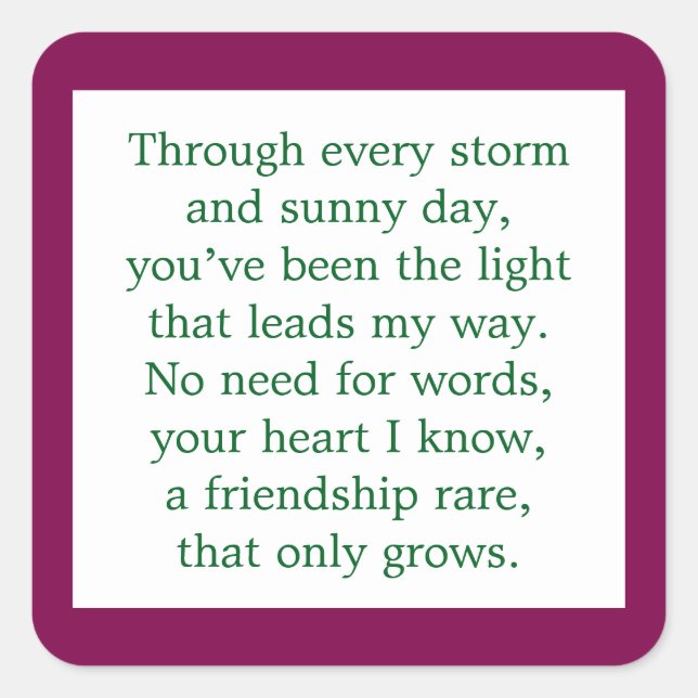 Sticker Carré Poème d'amitié (Devant)