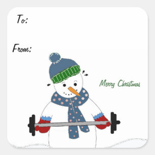 Sticker Carré Poids Lifting Snowman