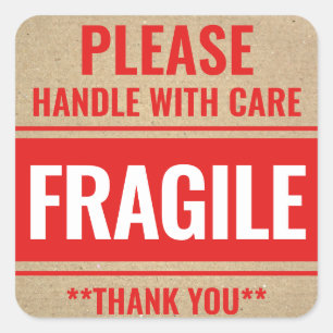 Sticker Carré Poignée Rustique Kraft Fragile Avec Attention