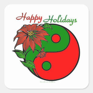 Sticker Carré Poinsettia Yin Yang de Noël