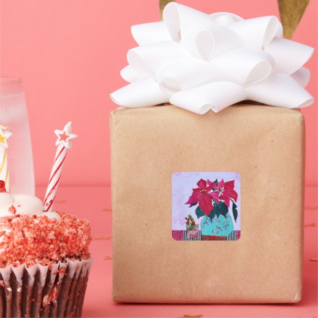 Sticker Carré Poinsettias (Fête)