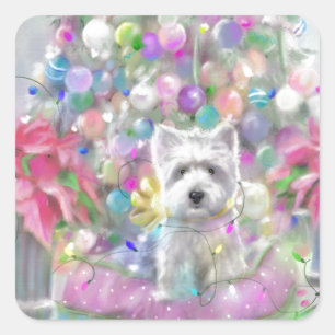 Sticker Carré Poinsettias roses